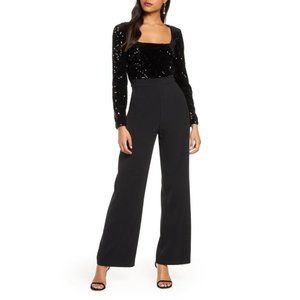 Eliza J Black Sequin Formal Jumpsuit Sz 4